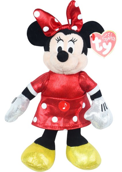 Parlak Kırmızı Elbiseli Minnie Mouse Sesli Peluş 15 cm