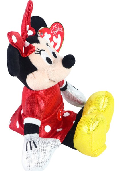 Parlak Kırmızı Elbiseli Minnie Mouse Sesli Peluş 15 cm