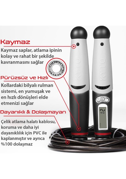 Kyto Ayarlanabilir Dijital Sayaçlı Atlama Ipi Alarm Sayaç 3mt