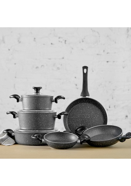 Bio Granit Premium Pinkgrey Mega 9 Parça Tencere Seti