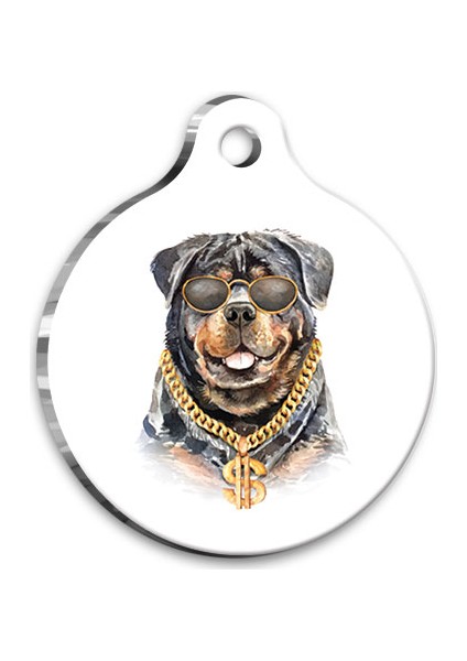 Suluboya Rottweiler Yuvarlak Köpek Künyesi