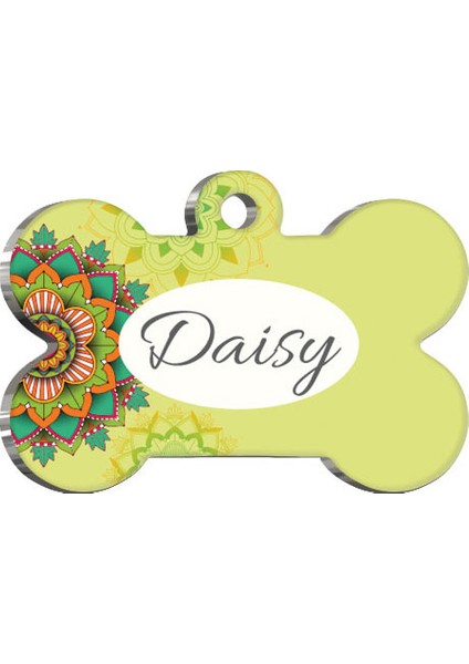 Mandala Yeşil Desenli Kemik Kedi Köpek Künyesi