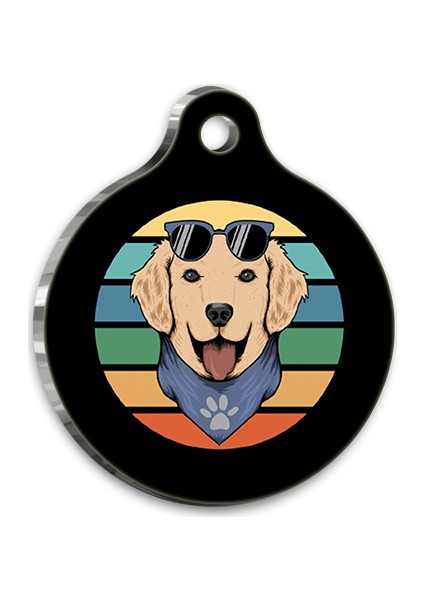 Retro Golden Retriever Yuvarlak Köpek Künyesi