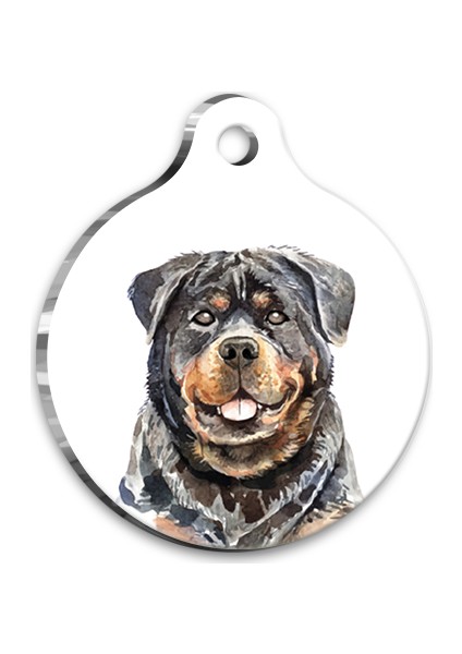 Suluboya Rottweiler 2 Yuvarlak Köpek Künyesi