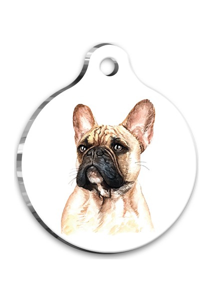 Suluboya French Bulldog 2 Yuvarlak Köpek Künyesi