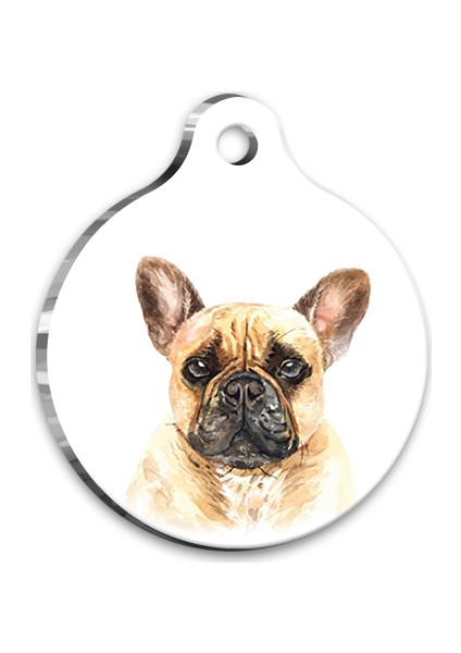 Suluboya French Bulldog Yuvarlak Köpek Künyesi