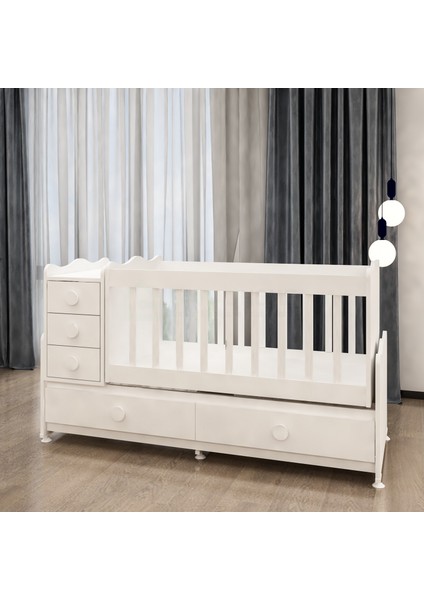 Melina 5 Çekmeceli Mdfli Büyüyen 60X120 Beşik - Beyaz (Yatak li )