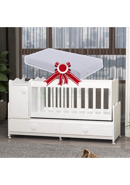 Pırlanta Mdfli Büyüyen 60X120 Beşik + Yatak- Beyaz