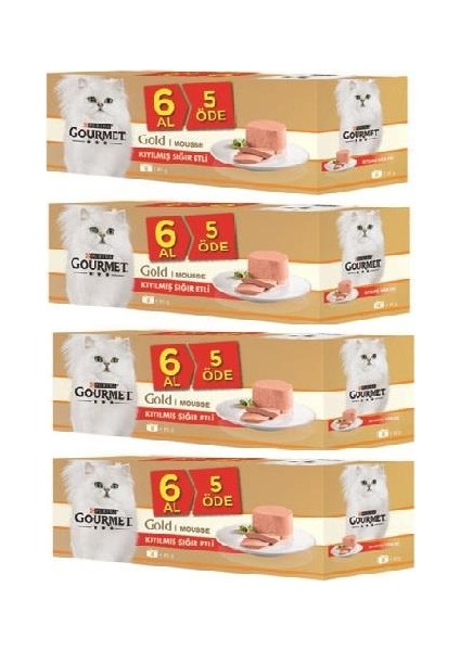 Gold 4 Kutu(24 Adet) Kıyılmış Sığır Kedi Konserve 85 gr