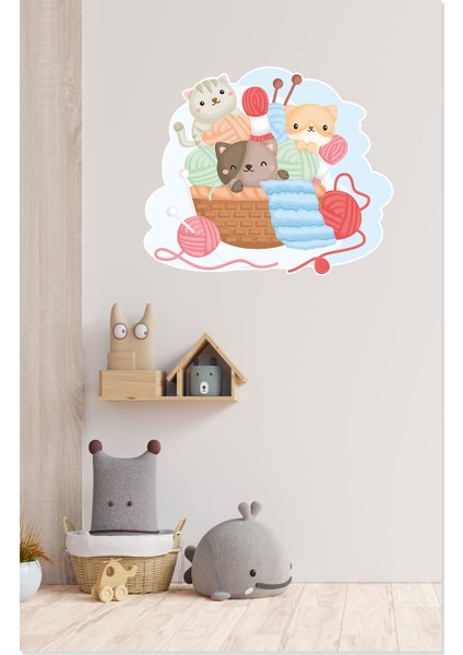 Sevimli Kediler ve Örgü Yumakları Çocuk Odası Dekoratif Duvar Sticker fiyatları