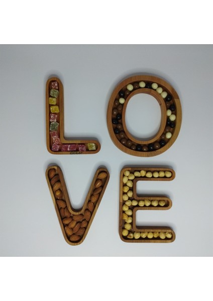 Ahşap Love Yazılı 4 Parça Çerezlik