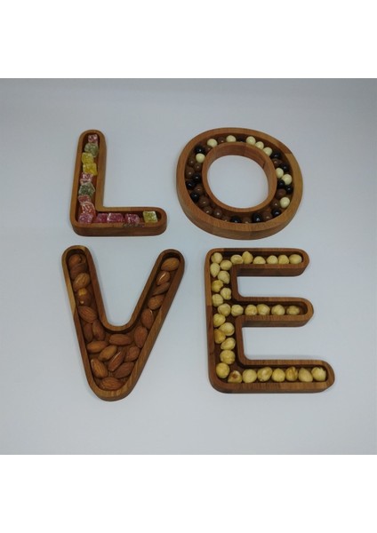 Ahşap Love Yazılı 4 Parça Çerezlik modelleri