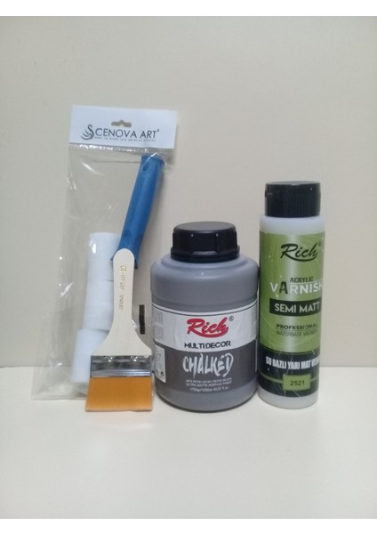 Multidecor Chalked Set 1250 cc 1750 gr 4578 Petrosiyah + 500 cc Yarımatvernik + Fırça + Ruloset