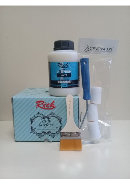2500 cc Beyaz Multisurface Boya Seti-3 2500 cc Beyaz + 1250 cc Mat Vernik + Fırça + Rulo Seti