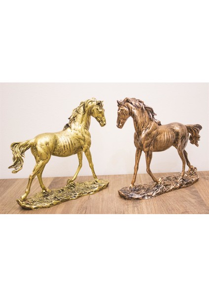 Antioch Artdesign Ikili Yürüyen At Biblo Bronz Gold Set Ev Dekor Hediyelik Eşya