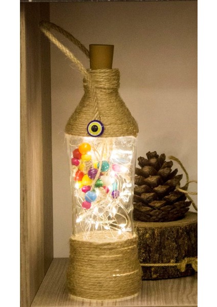 Antioch Artdesign Led Işıklı Nazarlıklı Cam Şişe Biblo Konsept Ev Dekor