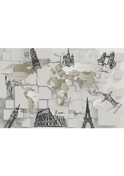 3 Boyutlu Dünyanın Meşhur Yerleri Duvar Kağıdı fiyatları