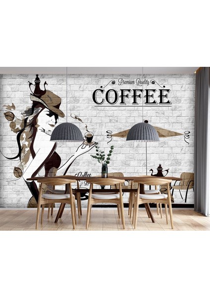 Kafe Kadın Silüeti Duvar Kağıdı