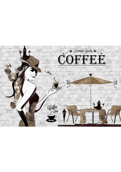 Kafe Kadın Silüeti Duvar Kağıdı fiyatları