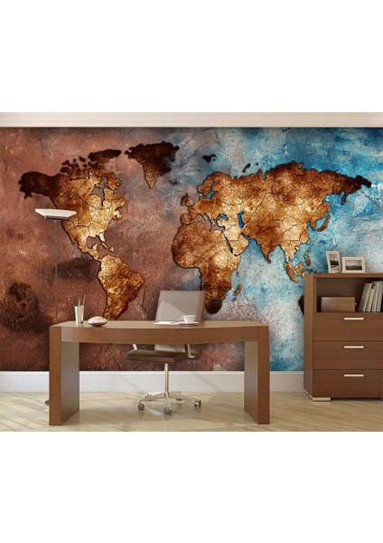 Kahverengi Mavi Dünya Haritası Duvar Kağıtları