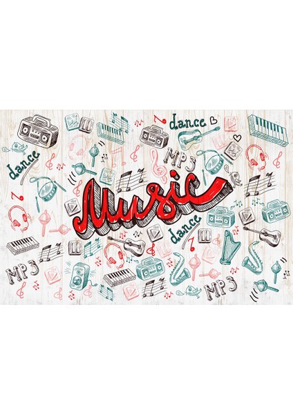 Renkli Müzik Yazısı ve Şekiller Özel Tasarım Duvar Kağıdı