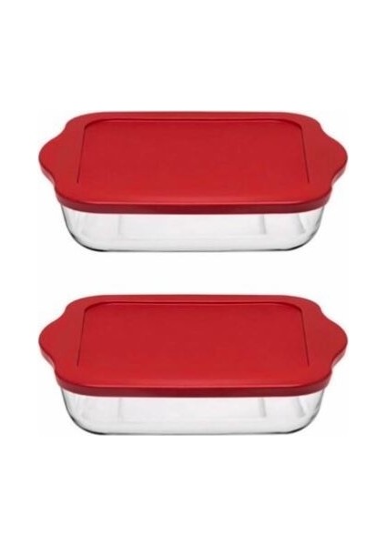 Borcam Kırmızı Kapaklı Kare Saklama Kabı 59034 2 Adet