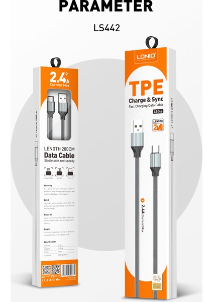 Ldnıo Cep Telefonu Hızlı Şarj Kablosu 2 m Lightning -LS442