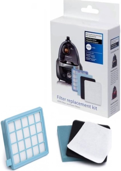 Philips Uyumlu Powerpro Compact FC9323/07 Süpürge Hepa Filtre Seti Beyaz Kutulu