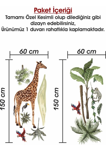 Safari Tropikal Hayvanlar ve Ağaçlar Çocuk Bebek Odası Duvar Sticker