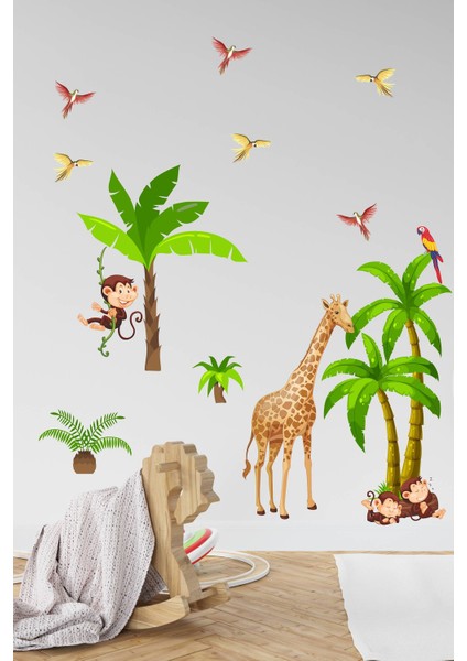 Zürafa,maymun,palmiye Ağacı Safari Çocuk Bebek Odası Duvar Sticker fiyatları