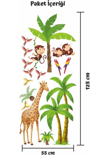 Zürafa,maymun,palmiye Ağacı Safari Çocuk Bebek Odası Duvar Sticker modelleri