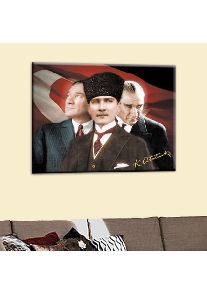 Atatürk 3lü Portre Kanvas Tablo