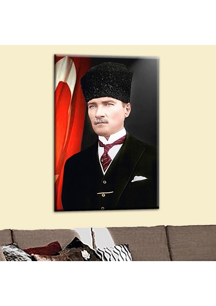 Kalpaklı Atatürk Türk Bayrağı Kanvas Tablo