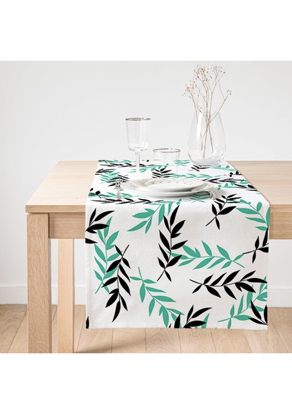 Yeşil Siyah Yaprak Desenli Dijital Baskılı Modern Süet Runner