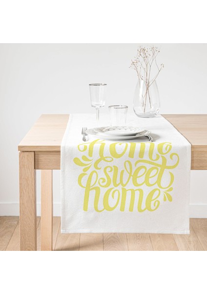 Sarı Home Sweet Home Dekoratif Süet Runner