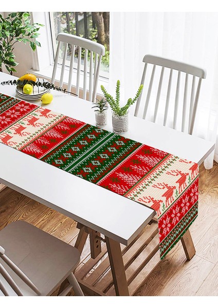 Yılbaşı Geyikleri ve Ağaçlar Baskılı Dekoratif Süet Runner fiyatları