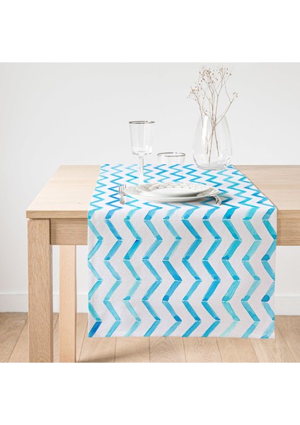 Modern Mavi Zigzag Desenli Dijital Baskılı Özel Tasarım Süet Runner