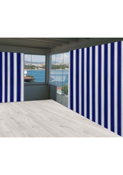150X250 cm Balkon Perdesi Balkon Brandası Mavi Beyaz