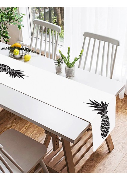 Siyah Beyaz Ananas Baskılı Dekoratif Süet Runner fiyatları