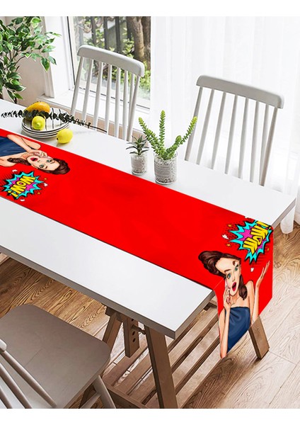 Kırmızı Zeminli Popart Wow Desenli Modern Özel Tasarım Süet Runner fiyatları