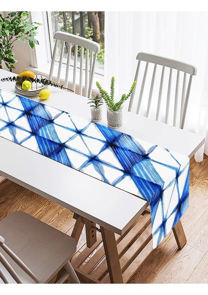 Geometrik Sulu Boyalı Dijital Baskılı Dekoratif Süet Runner
