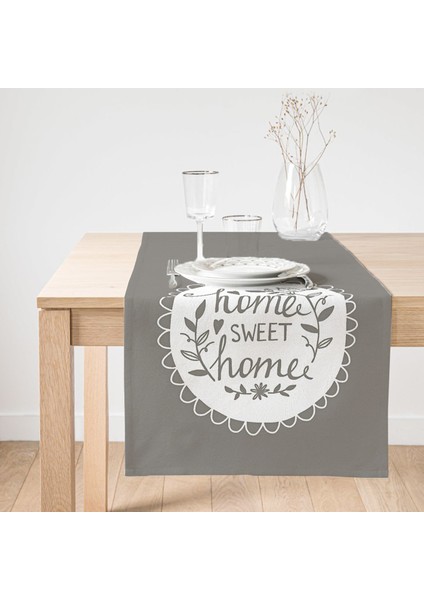 Home Sweet Home Dijital Baskılı Dekoratif Süet Runner