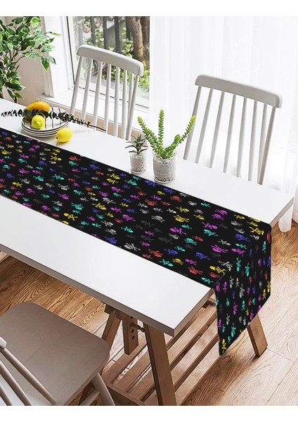 Siyah Zeminde Renkli Motifler Dijital Baskılı Modern Süet Runner fiyatları