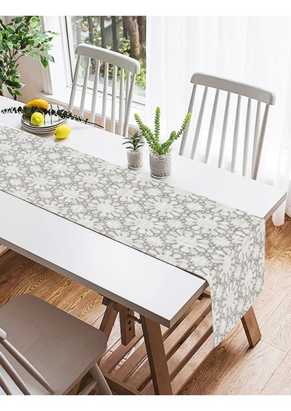 Gri Kot Desenli Güneş Motifli Dekoratif Modern Süet Runner