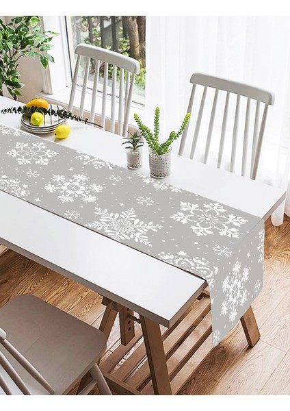 Gri Zeminli Kar Taneleri Temalı Modern Tasarım Dekoratif Özel Tasarım Süet Runner fiyatları