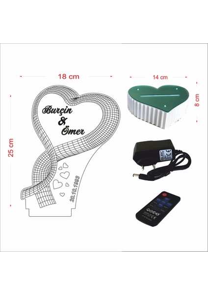 3D Hediye Dünyası Sevgililer Günü Hediyesi Anneler Günü Doğum Günü Hediyesi Özel Hediye 3D Led Lamba Yan Kalpli 16 Renkli Kumandalı Masa Lambası 30