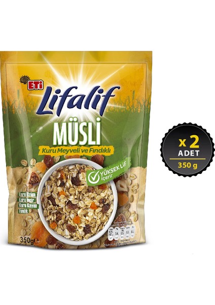 Lifalif Kuru Meyveli ve Fındıklı Müsli 350 g x 2 Adet