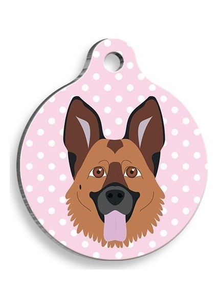 Pet Tag Art Pembe Puantiyeli Alman Kurdu Yuvarlak Köpek Künyesi