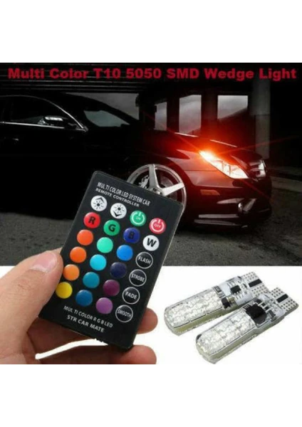 Huma Auto Kumandalı Çakarlı T10 Araç Park Ampulü ( 2 Adet ) 18 LED Rgb Park