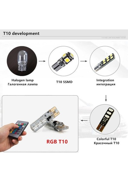 Kumandalı Çakarlı T10 Araç Park Ampulü ( 2 Adet ) 18 LED Rgb Park